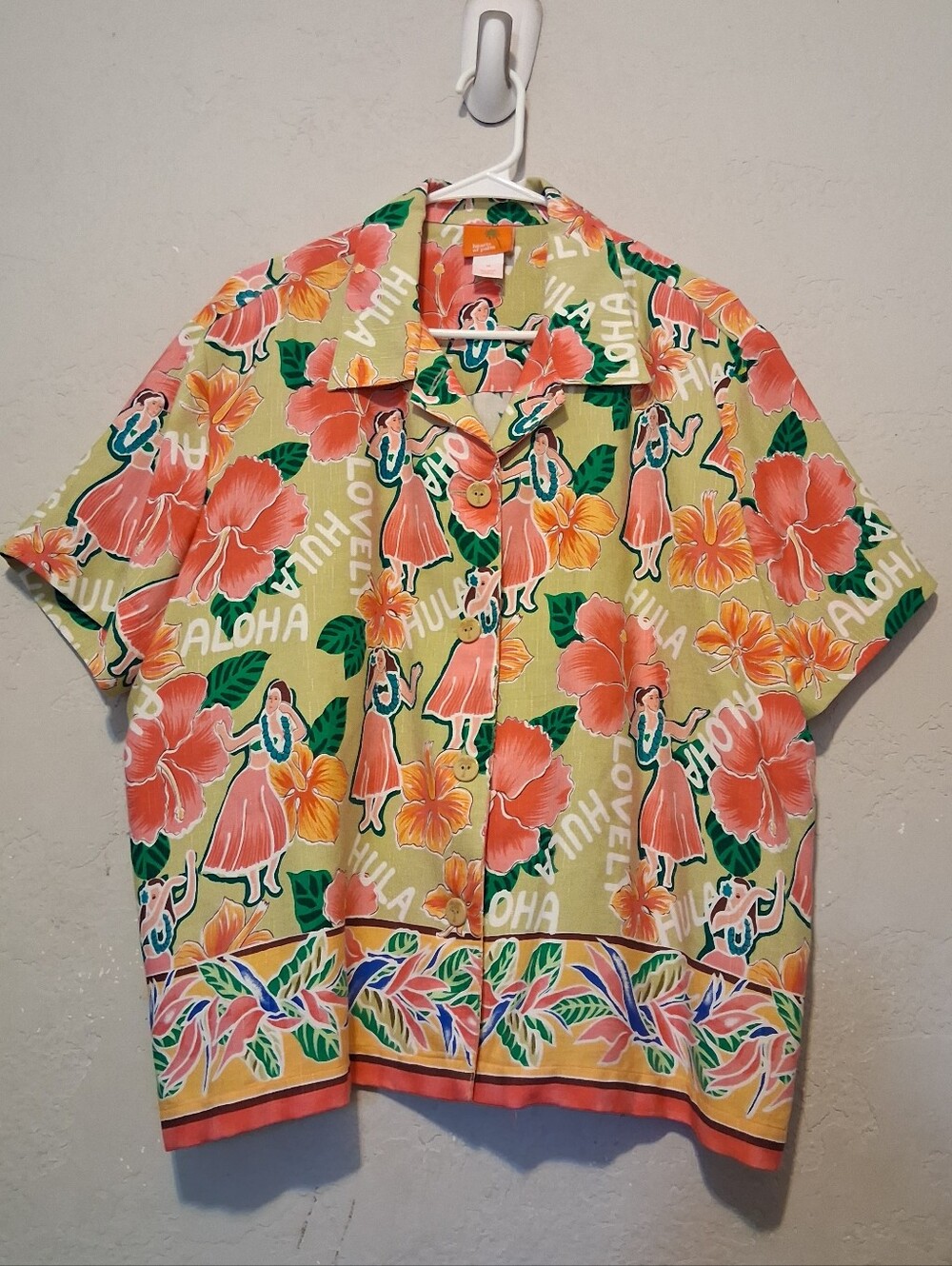 hearts of palm Button Up Shirt Blouse Short Sleeve Tropical Hawaiian Hula‎ Aloha